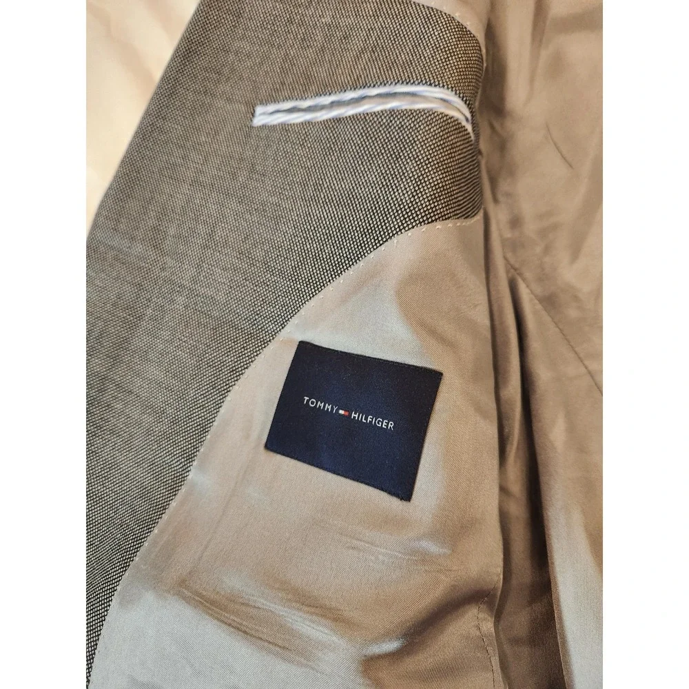 Tommy‎ Hilfiger Mens 44L Grey 100% Wool Micro Pattern 2-Button Blazer Jacket